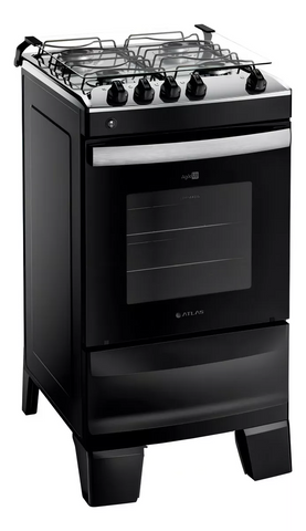Fogão 4 Bocas Preto Com Mesa Inox Atlas Agile Up Bivolt